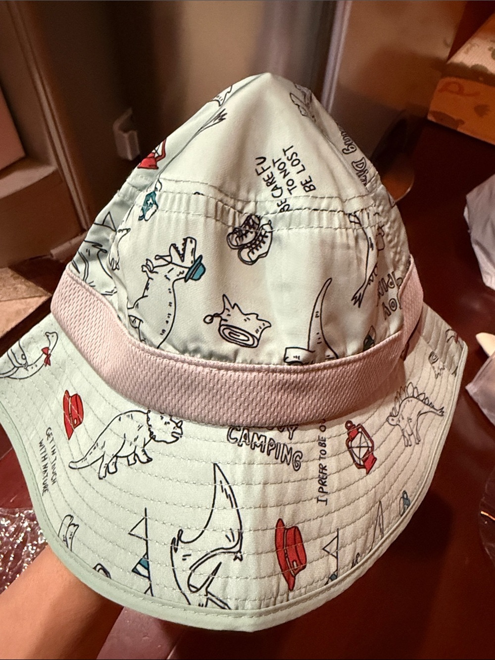 Kids Adjustable Dino Print Bucket Hat with Neck Cover